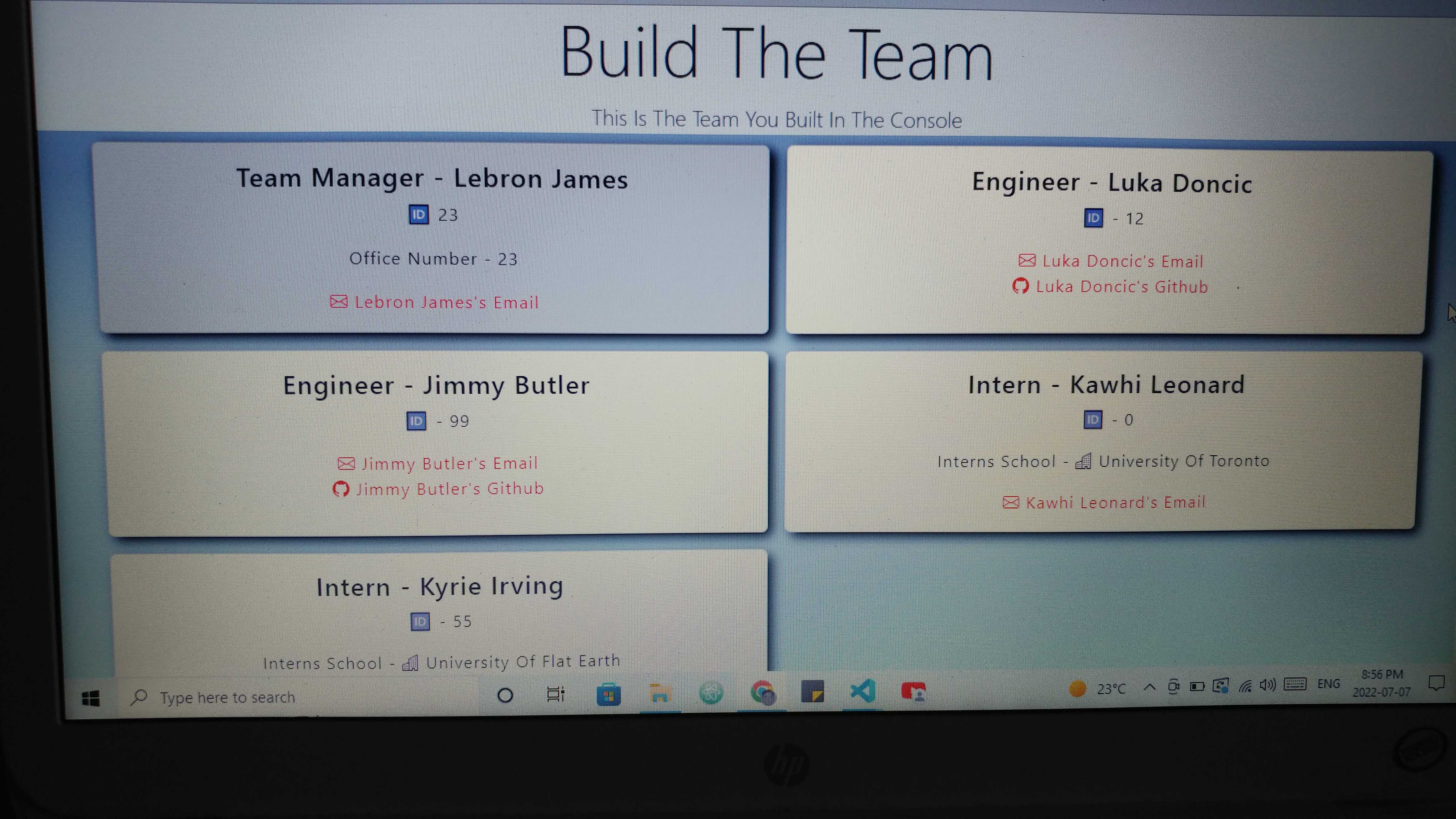 Screenshot of build the team